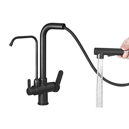 SJQKA 3 Wege Wasserhahn Küche Ausziehbar,360° Drehba 3 In 1 Mischbatterie Wasserfilter,Spültischarmatur,Spüle Filtersystem Trinkwasserhahn,Küchearmatur Für Osmoseanlagen (Schwarz) SJQKA 3 Wege Wasserhahn Küche Ausziehbar,360° Drehba 3 In 1 Mischbatterie Wasserfilter,Spültischarmatur,Spüle Filtersystem Trinkwasserhahn,Küchearmatur Für Osmoseanlagen (Schwarz) von SJQKA