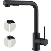 Sjqka - Küchenmischer mit herausziehbarer Brause, Einhebel, 360°-Drehung, 2 Strahlarten Küchenspüle-Wasserhahn – Schwarz von SJQKA