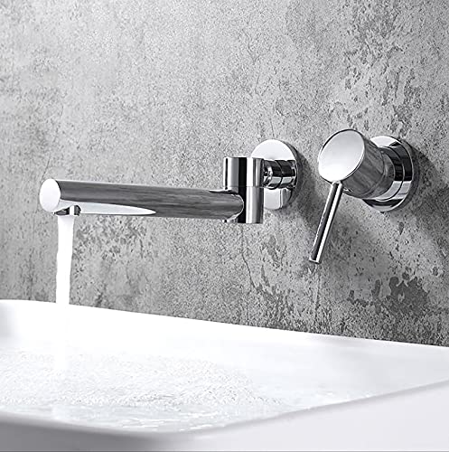 SJQKA-Waschtischarmatur Wasserfall Wandmontage Wasserhahn Wand Unterputz Einzigen Handgriff 2-Loch Badarmatur Heiß Und Kalt,für Badezimmer Waschtisch Oder Badewanne Unterputz (Silver) von SJQKA