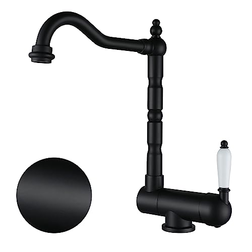 SJQKA Wasserhahn Küche Schwarz, Vorfenster Küchenarmatur Klappbar 180°,Messing Einhebel Mischbatterie Küche 360° Schwenkbar (black) von SJQKA