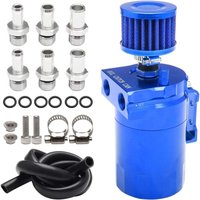 Sjqka - 350-ml-Aluminium-Öl-/Gas-Trenntank-Kit, polierter Pralltank mit Entlüftungsfilter und universeller 3/8-Zoll-Kraftstoffleitung (blau) von SJQKA