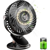 Tischventilator, Mini-Leise-USB-Ventilator mit LCD-Display, Kleiner Tragbarer Wiederaufladbarer Ventilator, 5 Geschwindigkeiten, 720° Drehung, von SJQKA