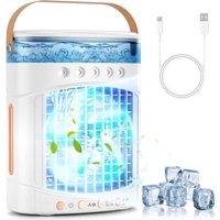 Sjqka - Tragbare 4-in-1-Klimaanlage mit 700-ml-Wassertank, 2 Geschwindigkeiten und 7 LED-Lichtfarben – Mini-Verdunstungsklimaanlage für Camping, von SJQKA