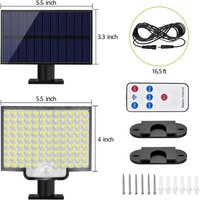 Solar-Wandleuchte für den Außenbereich, 106 LEDs, 3000 lm, Solar-Flutlicht mit Bewegungsmelder und Fernbedienung, 2er-Pack von SJQKA