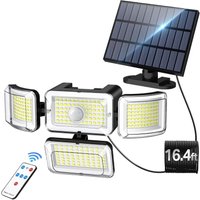 Solarleuchte für den Außenbereich mit Bewegungsmelder, 3500 lm, 288 LED-Sicherheitsleuchte mit Fernbedienung, IP67 wasserdichtes 4-Kopf-Flutlicht mit von SJQKA