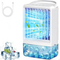 Sjqka - Tragbare Mini-USB-Klimaanlage, Eisventilator, Kaltluftgebläse, 2 Vernebelungsanschlüsse, 3 Windgeschwindigkeiten und 7 bunte LED-Leuchten, von SJQKA
