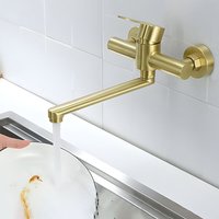 Wandmontierter Küchenarmatur, 360° drehbare Küchenarmaturen, 304 Edelstahl, Einhebel-Spültischmischer für Küchenspüle, gebürstetes Gold von SJQKA