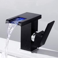 Sjqka - Waschbecken-Wasserhahn mit Wasserfall-LED-Licht, Kalt- und Warmwasserhahn (schwarz) von SJQKA