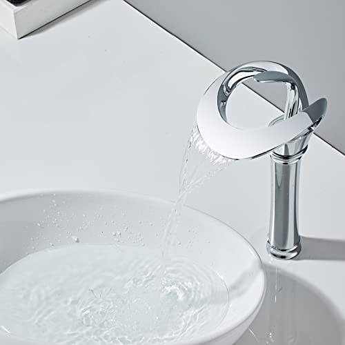 Wasserfall Waschtischarmatur, Wasserhahn Bad Chrom, Kaltes und Heißes waschamatur waschbecken,Wasserhahn Waschbecken für Badezimmer, Bad Brass Mischbatterie,Chrom,hoch von SJQKA