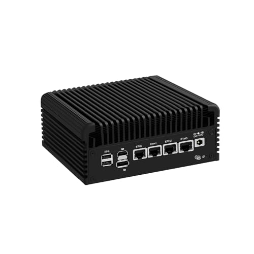 SJRC Fanless Core i3 N355 Firewall Appliance (up to 3.9GHz), 4 x i226V 2.5GbE LAN Mini PC for Office/Home, DDR5 32GB RAM 2TB NVMe SSD Micro PC, Support OPNsense, 4K (HD+DP) von SJRC