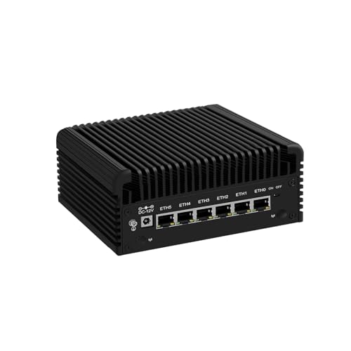 SJRC Fanless Core i3 N355 Firewall Appliance (up to 3.9GHz), 6 x i226V 2.5GbE LAN Mini PC for Office/Home, DDR5 32GB RAM 1TB NVMe SSD Micro PC, Support OPNsense, 4K (2HD+Type-C) von SJRC