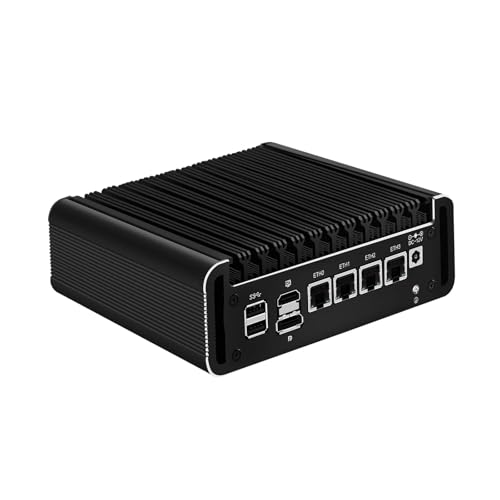 SJRC Fanless Firewall Appliance N150 (up to 3.6Hz), 4 x i226V 2.5Gbe LAN OPNsense Mini PC for Office/Home, Micro Router Computer DDR5 32GB RAM 1TB NVMe SSD, 8 USB, Dual 4K HD+DP von SJRC