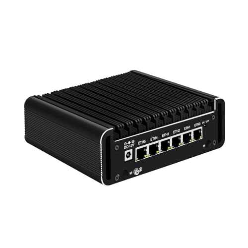 SJRC Fanless Firewall Appliance N150 (up to 3.6Hz), 6 x i226V 2.5Gbe LAN OPNsense Mini PC for Office/Home, Micro Router Computer DDR5 16GB RAM 1TB NVMe SSD, USB3.2, 4K 2HD+Type-C von SJRC