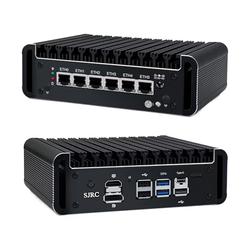 SJRC Fanless Mini PC 12th Gen i5 1235U, 6X i226V 2.5GbE Firewall Appliance Support OPNsense, 16GB DDR5 RAM 512GB SSD, Office Network Hardware 3X 4K Display, USB C, TF Slot, USB3.2 von SJRC