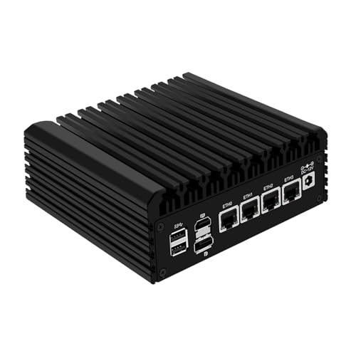 SJRC Fanless Mini PC N150 (4C/4T, up to 3.6GHz), 2.5GbE Router Firewall Appliance 4 x i226V LAN Ports, DDR5 16GB RAM 256GB SSD Mini Computer 4K UHD, USB3.2, OPNsense/Win Support von SJRC