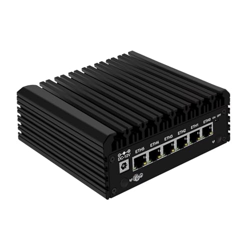SJRC Fanless Mini PC i3 N355 (8C/8T, up to 3.9GHz), 2.5GbE Router Firewall Appliance 6 x i226V LAN Ports, DDR5 8GB RAM 128GB SSD Mini Computer 4K UHD, USB3.2, OPNsense/Win Support von SJRC