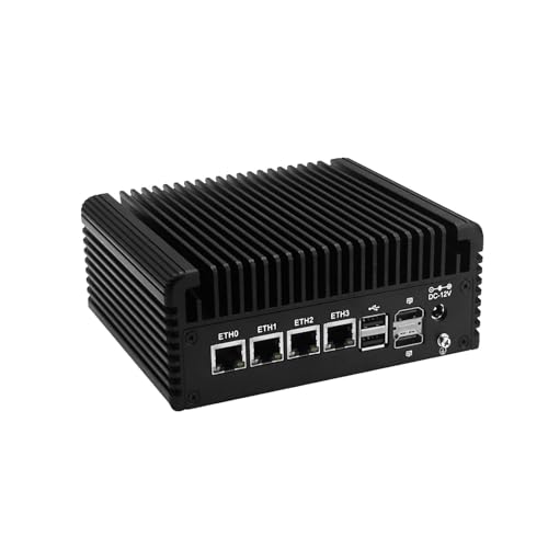 SJRC Firewall Mini PC N100 (6W, up to 3.4GHz), Fanless Network Appliance with 4 x 2.5GbE i226-V, Win/OPNsense Router PC Dual M.2 NVMe, Type-C, 2HD, DP, Barebone (No RAM/SSD/OS) von SJRC