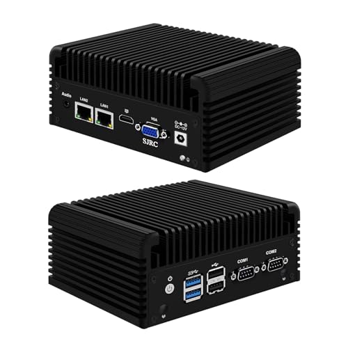 SJRC Low Power Mini PC Celeron N2840, Fanless Industrial Computer with Dual COM RS232, 2 x RJ45 Gigabit LAN Micro Desktop Computer with 8GB RAM 64GB SSD, HD, VGA, WiFi5/BT4.2 von SJRC