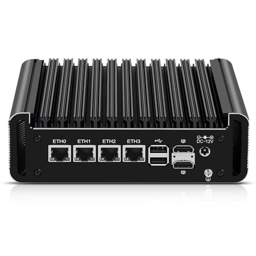 SJRC Lüfterlos Firewall Hardware OPNsense, N150 (N100 Upgrade) Mini PC 4 x 2.5GbE i226V LAN, DDR5 Micro Router Appliance, USB C, 4K 3 Display, TF, AES-NI, Barebone (No RAM/SSD/OS) von SJRC