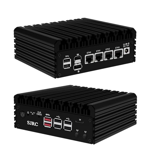SJRC Mini Computer Firewall Fanless Micro Router Lüfterlos, 12th Gen Core i3 N305 8C/8T DDR5 16GB RAM 2TB SSD, 4 x 2.5GbE I226-V Computer, AES-NI, TF, Support Pfsense, OPNsense von SJRC