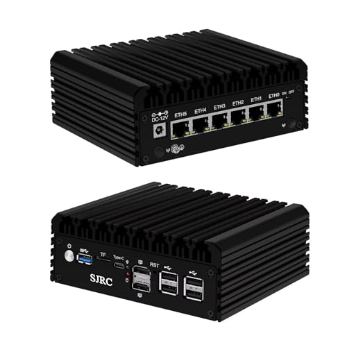 SJRC Mini Computer Firewall Fanless Micro Router Lüfterlos, 12th Gen Core i3 N305 8C/8T DDR5 32GB RAM 1TB SSD, 6 x 2.5GbE I226-V Computer, AES-NI, TF, Type-C, Support Pfsense, OPNsense von SJRC