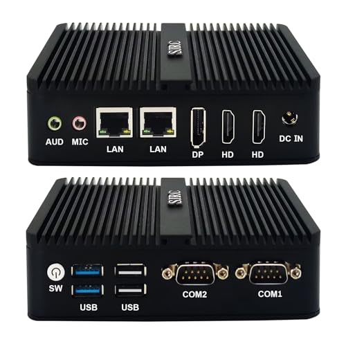 SJRC Mini PC Fanless Industrial 12th Gen Celeron J6413, Windows 11 Pro 8GB DDR4 RAM 256GB SSD Micro Desktop Office Computer, Dual LAN, 2 RS232 COM, WiFi BT4.2 USB3.0, 2HD DP Triple Display, J6413-2LAN-2COM von SJRC