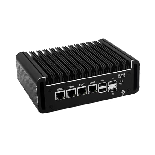 SJRC N100 Fanless Firewall Appliance (up to 3.4GHz), Mini PC 4 x i226V 2.5GbE LAN Ports, OPNsense Router Computer 16GB DDR5 RAM, 256GB NVMe SSD, Dual M.2 Slots, USB C, 4K Display von SJRC