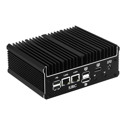 SJRC N100 Mini PC Fanless, 2X i226-V 2.5G LAN Micro Firewall Appliance 2X RS232/RS485 COM, Industrial Mini Computer Office Home, Triple 4K Display, USB C, Barebone (No RAM/SSD/OS) von SJRC