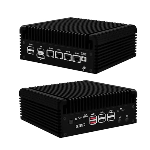 SJRC N100 Mini PC Firewall Fanless Micro Router Appliance, 12th Gen N100 DDR5 8GB RAM 256GB SSD, 4 x 2.5GbE I226-V Lüfterlos Computer, AES-NI, VPN, TF Slot, Support Windows, OPNsense von SJRC