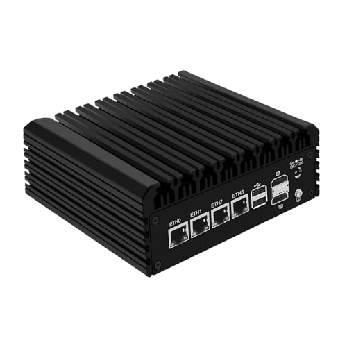 SJRC i3 N305 Mini PC Win 11 Pro for Office/Home, Fanless Firewall Hardware with 4 x 2.5GbE i226V LAN, 16GB DDR5 512GB SSD OPNsense Router PC Dual M.2 NVMe Slots,USB C, 4K Display von SJRC