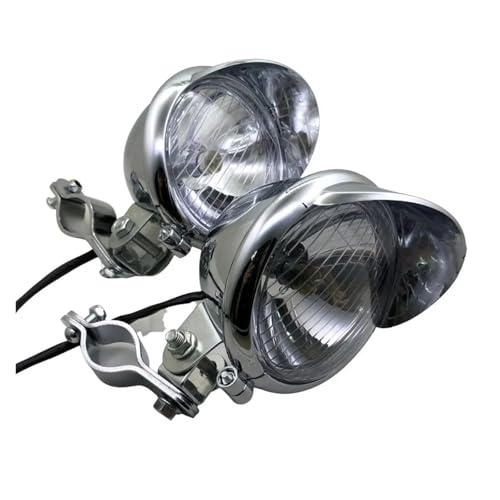 SJSJJAH 1 Set Chrome Motorrad Scheinwerfer Spot Nebel Lampe Mit Roll Käfig Schutz Bar Rohr Halterung Clamp von SJSJJAH