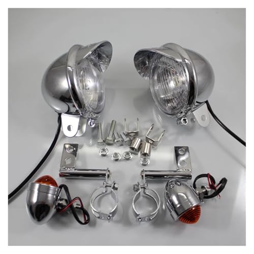 SJSJJAH 1 Set Universal Motorrad Blinker Licht Vorne Nebel Fahren Spot Lampe Mit Bar Halterung(Chrome) von SJSJJAH