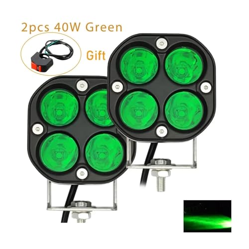 SJSJJAH 3" 40W Motorrad-LED-Scheinwerfer Auto-Motorrad-Nebelscheinwerfer Weiß Bernstein Grün Zusatz-Motorrad-Scheinwerfer 12v for Offroad 4X4(2PC 40W Green) von SJSJJAH
