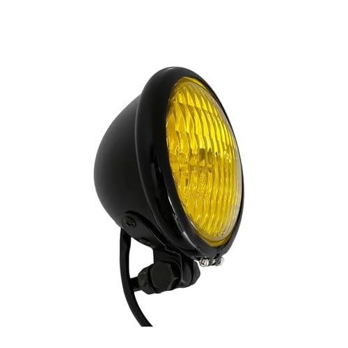 SJSJJAH 4,5" Classic Custom Motorrad Scheinwerfer Cafe Racer Motorradteile(Gloss Black Yellow) von SJSJJAH