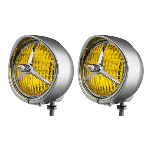 SJSJJAH 4,5 ''LED Classic Custom Krempe Trim Abdeckung Nebel Lampen Chrom Motorrad Nebel Lichter(Yellow Lens) von SJSJJAH