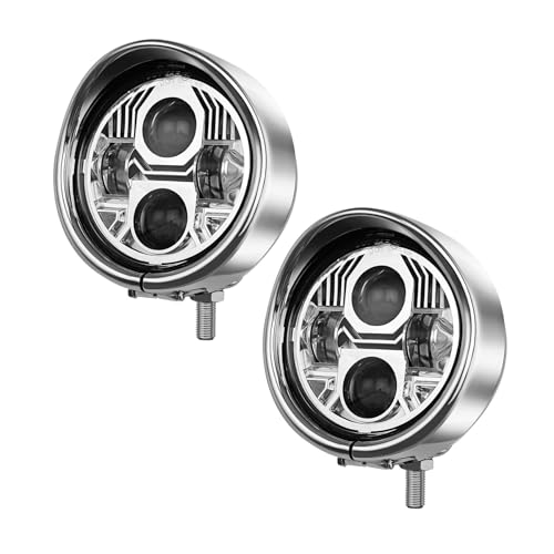 SJSJJAH 4,5 ''LED Classic Custom Krempe Trim Abdeckung Nebel Lampen Chrom Motorrad Nebel Lichter Für(Clear Lens) von SJSJJAH