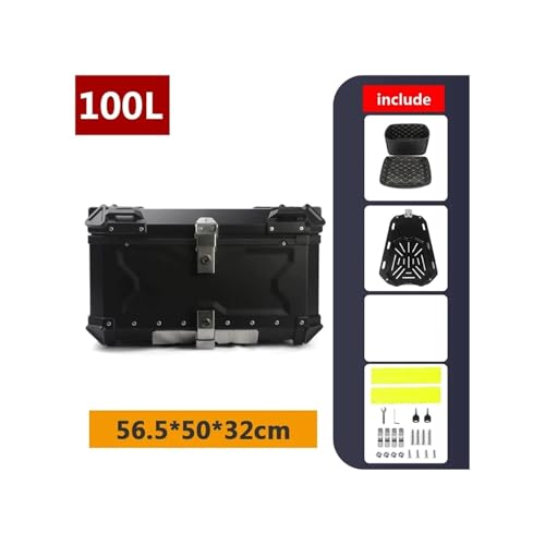 SJSJJAH 45L 55L 65L 80L 100L Motorrad-Aluminium-Topcase Große Kapazität Motorrad-Hinterkoffer Universal-Gepäck-Heckbox Moto Top Box(100L A Black) von SJSJJAH