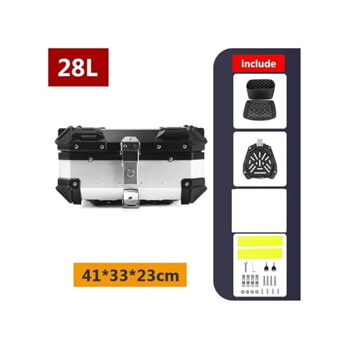SJSJJAH 45L 55L 65L 80L 100L Motorrad-Aluminium-Topcase Große Kapazität Motorrad-Hinterkoffer Universal-Gepäck-Heckbox Moto Top Box(28L A Silver) von SJSJJAH