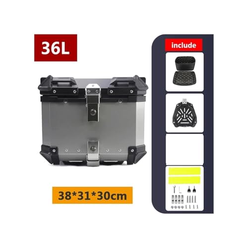SJSJJAH 45L 55L 65L 80L 100L Motorrad-Aluminium-Topcase Große Kapazität Motorrad-Hinterkoffer Universal-Gepäck-Heckbox Moto Top Box(36L A Silver) von SJSJJAH