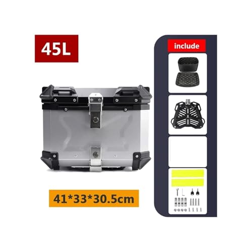 SJSJJAH 45L 55L 65L 80L 100L Motorrad-Aluminium-Topcase Große Kapazität Motorrad-Hinterkoffer Universal-Gepäck-Heckbox Moto Top Box(45L B Silver) von SJSJJAH