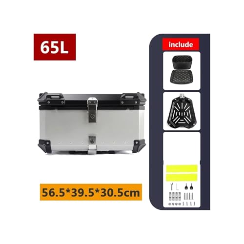 SJSJJAH 45L 55L 65L 80L 100L Motorrad-Aluminium-Topcase Große Kapazität Motorrad-Hinterkoffer Universal-Gepäck-Heckbox Moto Top Box(65L A Silver) von SJSJJAH