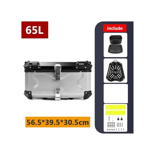 SJSJJAH 45L 55L 65L 80L 100L Motorrad-Aluminium-Topcase Große Kapazität Motorrad-Hinterkoffer Universal-Gepäck-Heckbox Moto Top Box(65L B Silver) von SJSJJAH