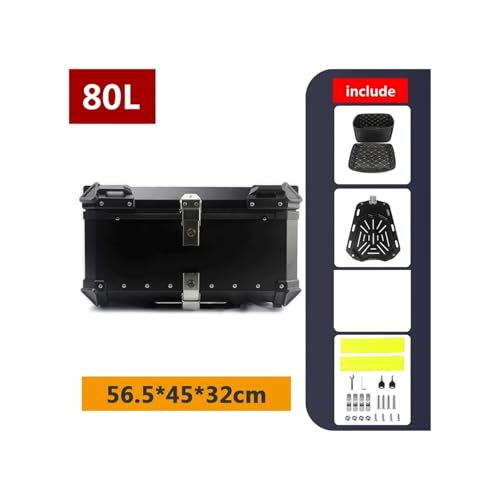 SJSJJAH 45L 55L 65L 80L 100L Motorrad-Aluminium-Topcase Große Kapazität Motorrad-Hinterkoffer Universal-Gepäck-Heckbox Moto Top Box(80L A Black) von SJSJJAH