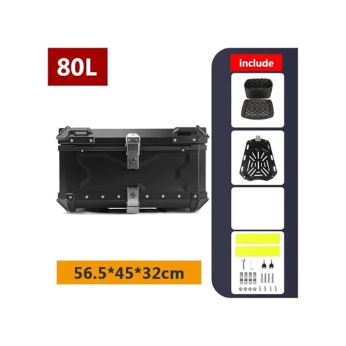 SJSJJAH 45L 55L 65L 80L 100L Motorrad-Aluminium-Topcase Große Kapazität Motorrad-Hinterkoffer Universal-Gepäck-Heckbox Moto Top Box(80L B Black) von SJSJJAH