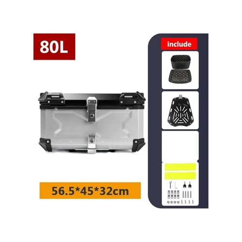 SJSJJAH 45L 55L 65L 80L 100L Motorrad-Aluminium-Topcase Große Kapazität Motorrad-Hinterkoffer Universal-Gepäck-Heckbox Moto Top Box(80L B Silver) von SJSJJAH