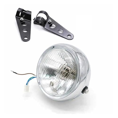 SJSJJAH 5,75 Zoll Motorradlicht 5-3/4'' Halogenscheinwerfer mit Klammern for CG125 GN125 VT600 CB600(Chrome-white-bracket) von SJSJJAH