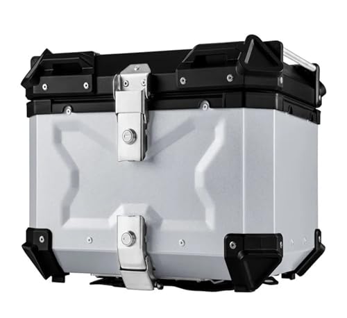 SJSJJAH 55L Große Kapazität Motorrad Aluminiumlegierung Heckkoffer Gepäckkoffer Schnellverschluss Motorrad Wasserdichte Aufbewahrungsbox Universal(45L silver) von SJSJJAH