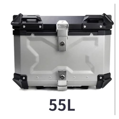 SJSJJAH 55L Große Kapazität Motorrad Aluminiumlegierung Heckkoffer Gepäckkoffer Schnellverschluss Motorrad Wasserdichte Aufbewahrungsbox Universal(55L silver) von SJSJJAH