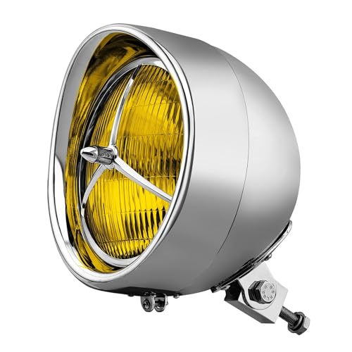 SJSJJAH 7'' LED Classic Custom Krempe Trim Abdeckung Scheinwerfer Abdeckung Chrom Motorrad Scheinwerfer(7 Yellow Lens) von SJSJJAH
