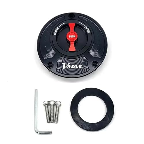 SJSJJAH For V-MAX Vmax 2009 2010 2011 2012 2013 2014 2015 2016 CNC kraftstoff gas tank kappe abdeckung aluminium keyless(Black and Red) von SJSJJAH